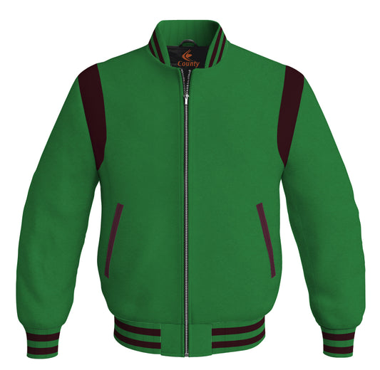 Letterman Baseball Bomber Retro Jacket Green Body Maroon Leather Inserts