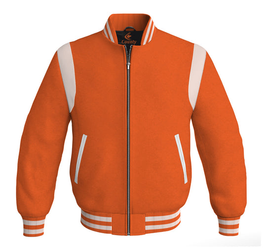 Letterman Baseball Bomber Retro Jacket Orange Body White Leather Inserts