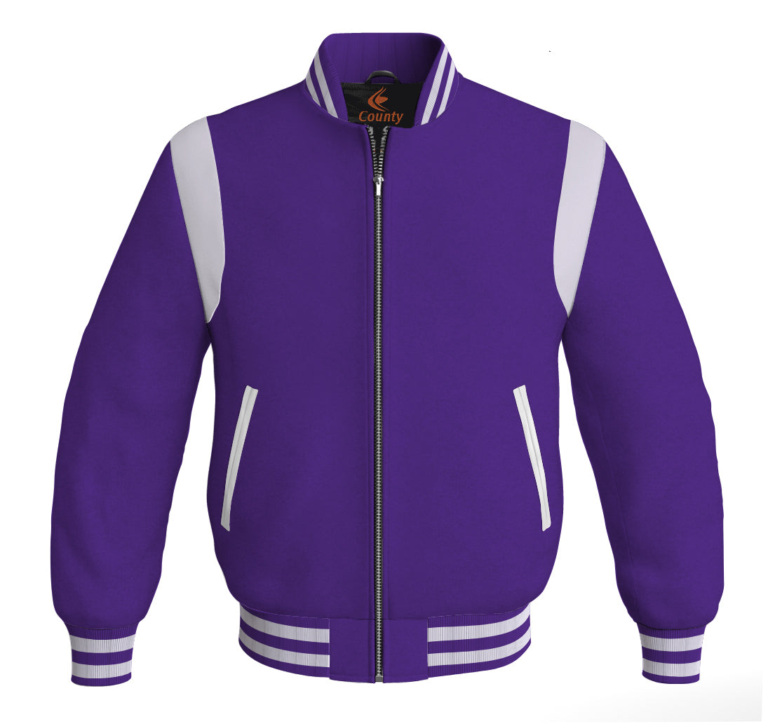 Letterman Baseball Bomber Retro Jacket Purple Body White Leather Inserts