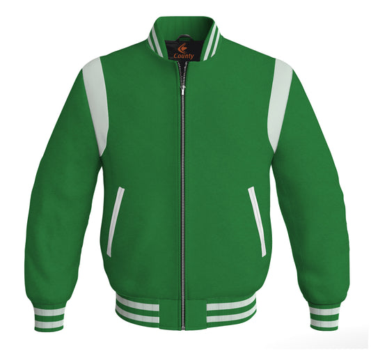 Letterman Baseball Bomber Retro Jacket Green Body White Leather Inserts