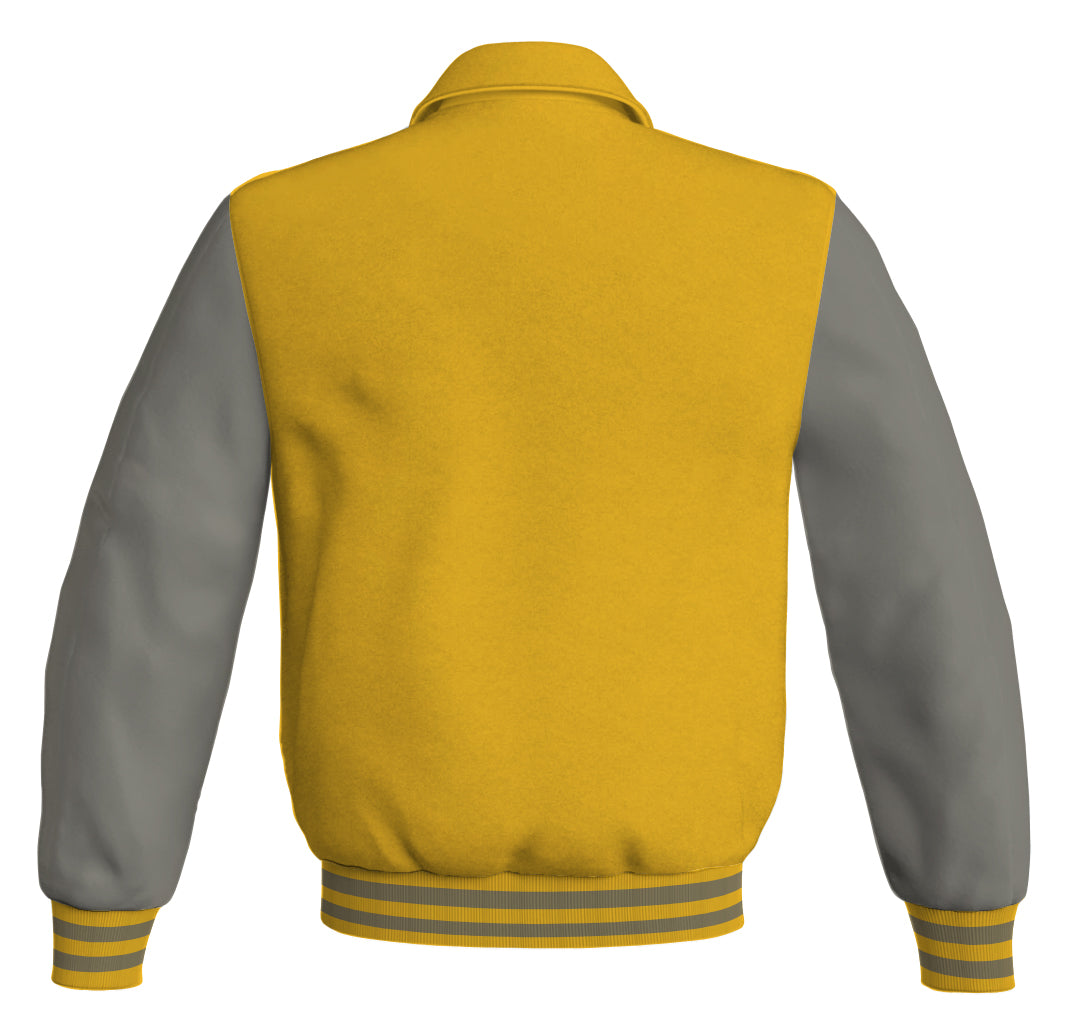 Luxury Bomber Classic Jacket Yellow/Gold Body and Gray Leather