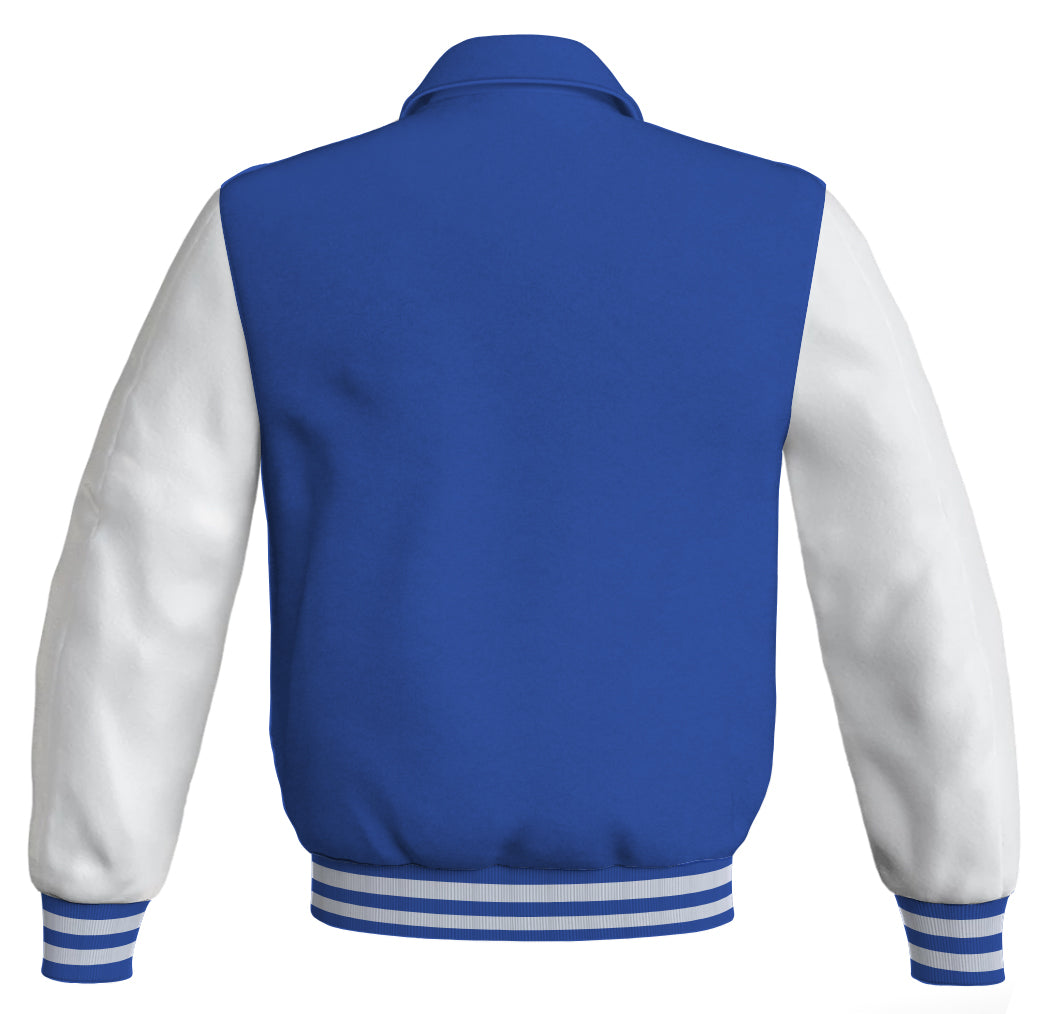 Luxury Bomber Classic Jacket Royal Blue Body and White Leather