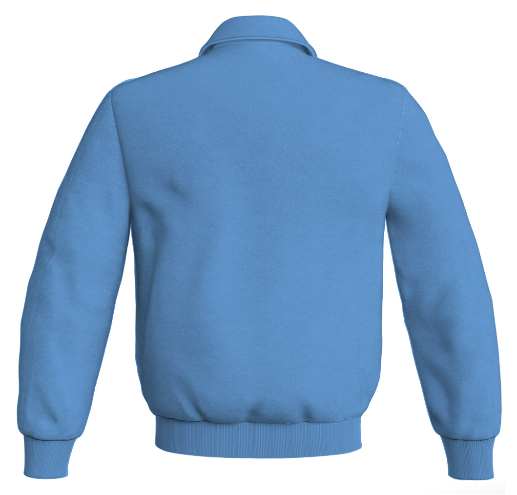 Sky blue Letterman Baseball Bomber Classic Satin Jacket, perfect for sports wear.