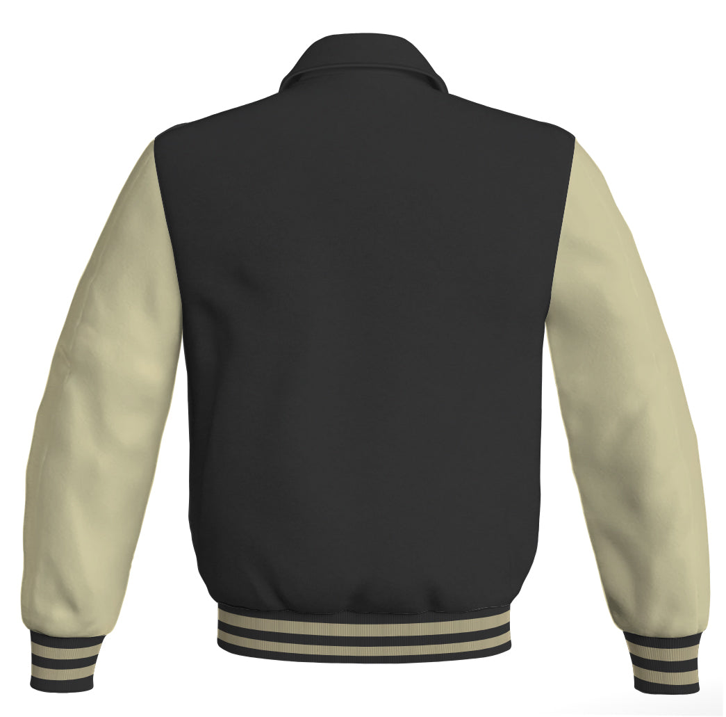 Luxury Bomber Classic Jacket Black Body and Cream Leather