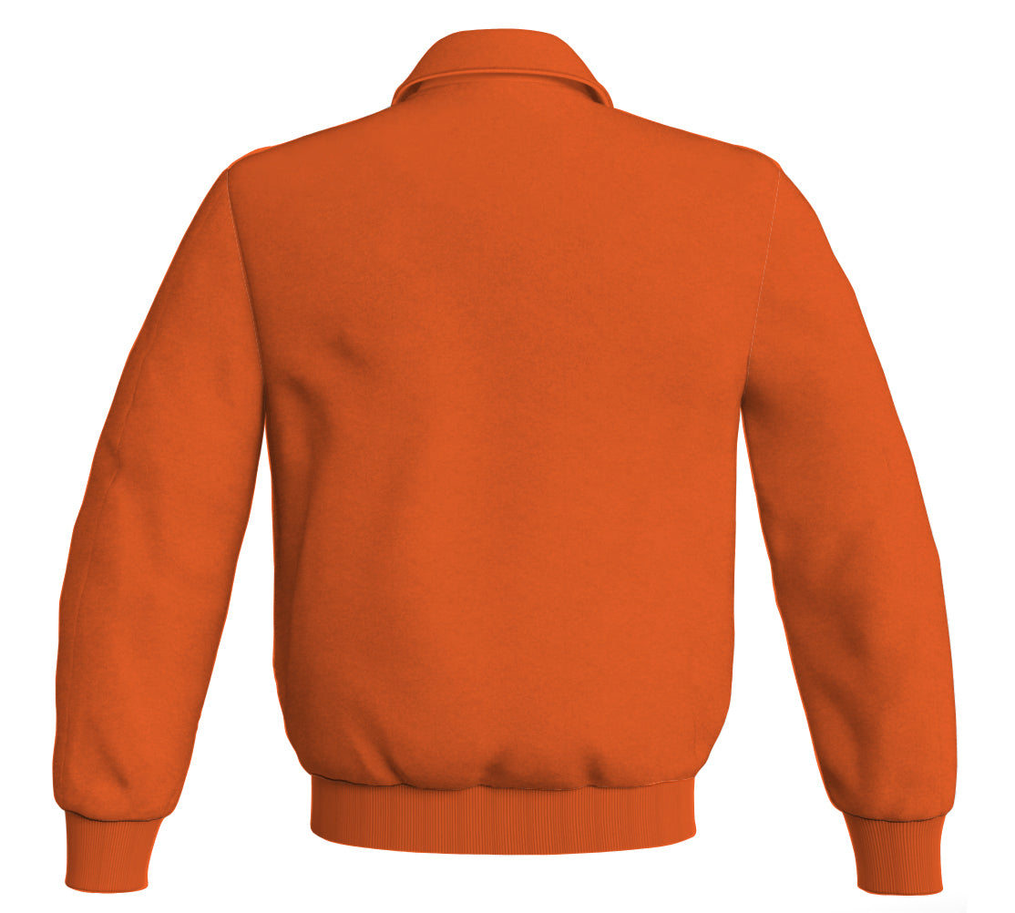 Orange Letterman Baseball Bomber Jacket with Classic Satin Finish, perfect for sports wear.