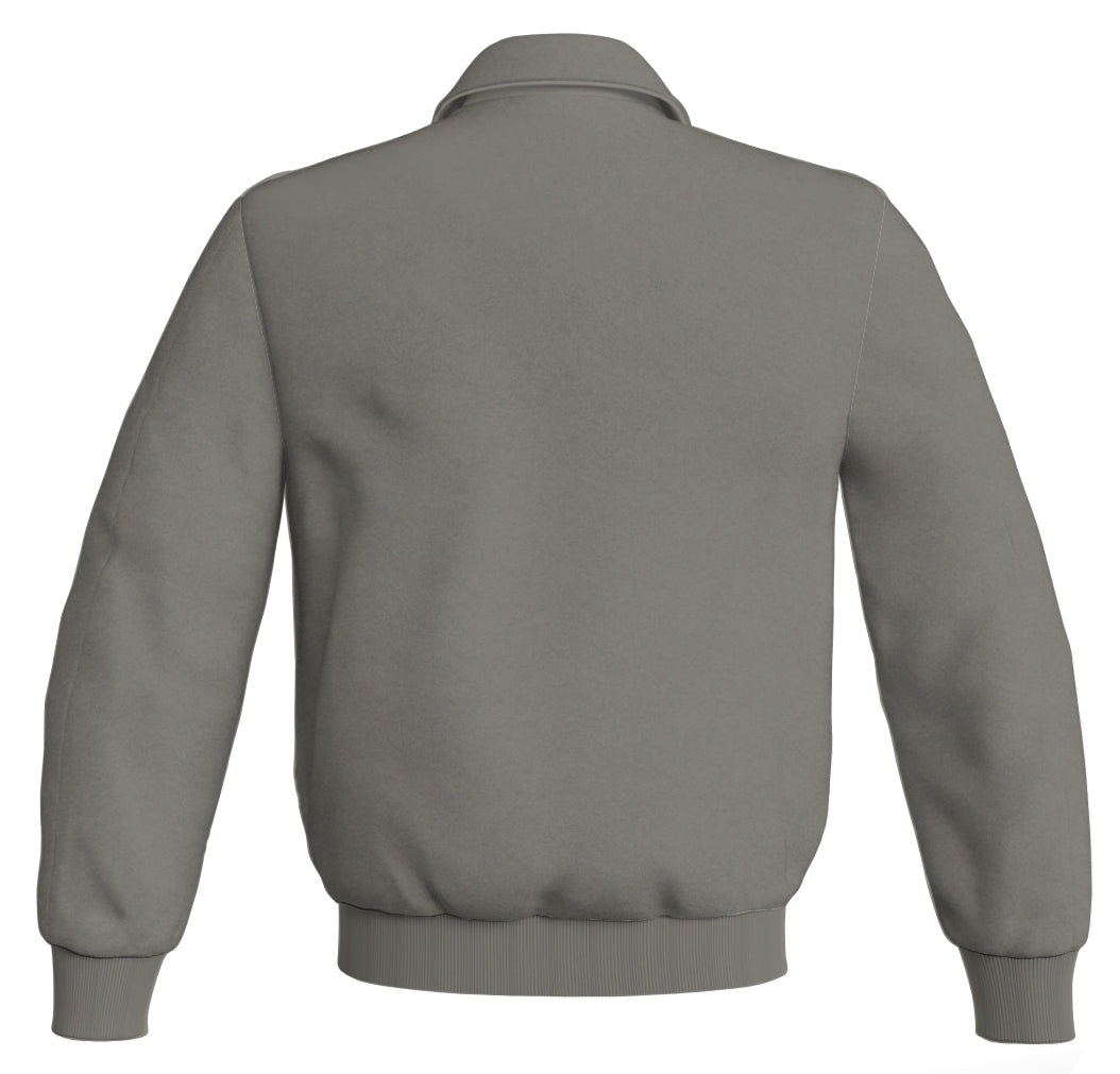 Letterman Baseball Bomber Jacket in Gray. Classic satin jacket for sports wear.