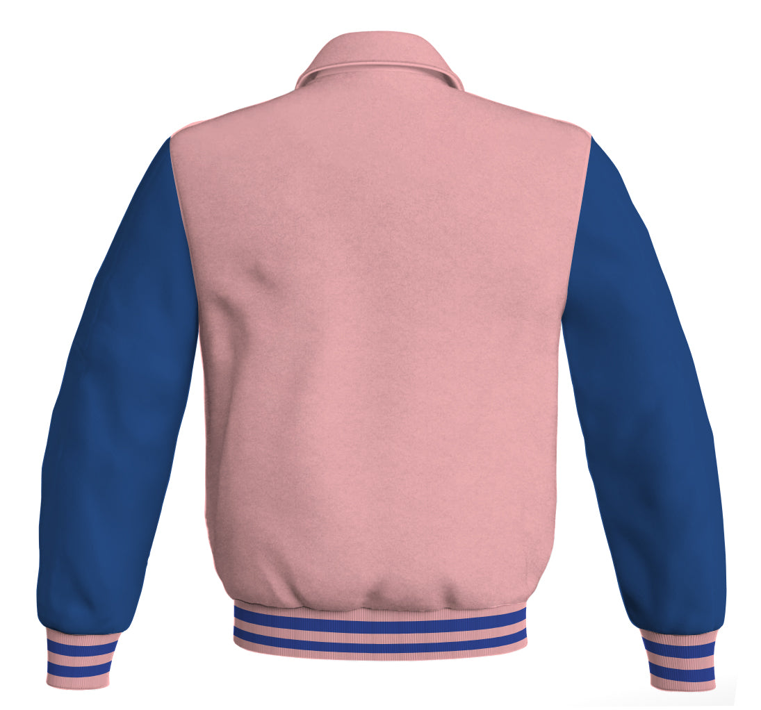Luxury Bomber Classic Jacket Pink Body and Blue Leather