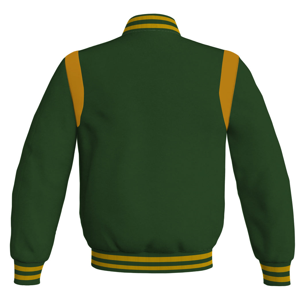 Letterman Baseball Bomber Retro Jacket Forest Green Body Golden Leather jacket