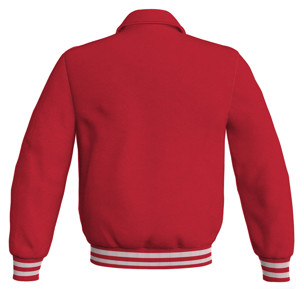Baseball letterman bomber jacket in classic red satin, perfect for sports wear.