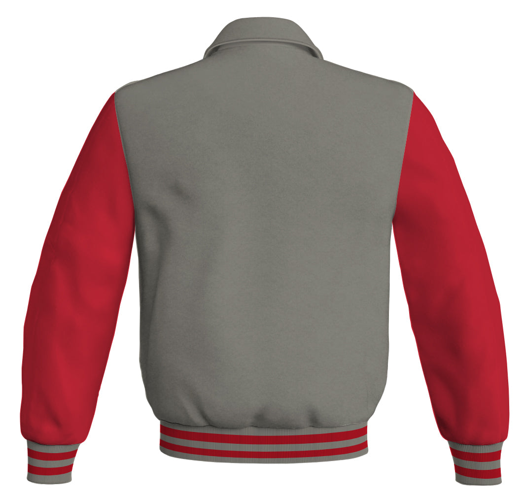 Bomber Classic Jacket Gray Body and Red Leather Sleeves
