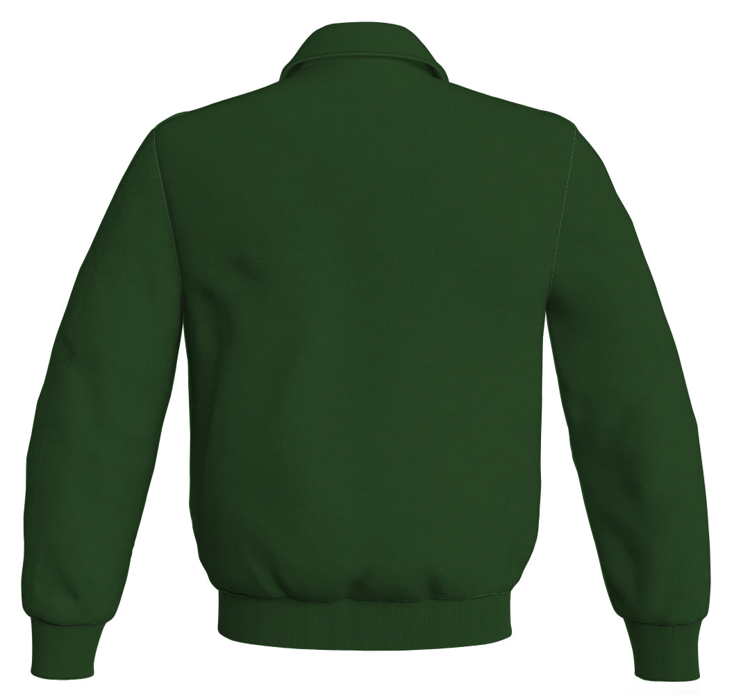 Forest green Letterman Baseball Bomber jacket with classic satin finish, perfect for sports wear.