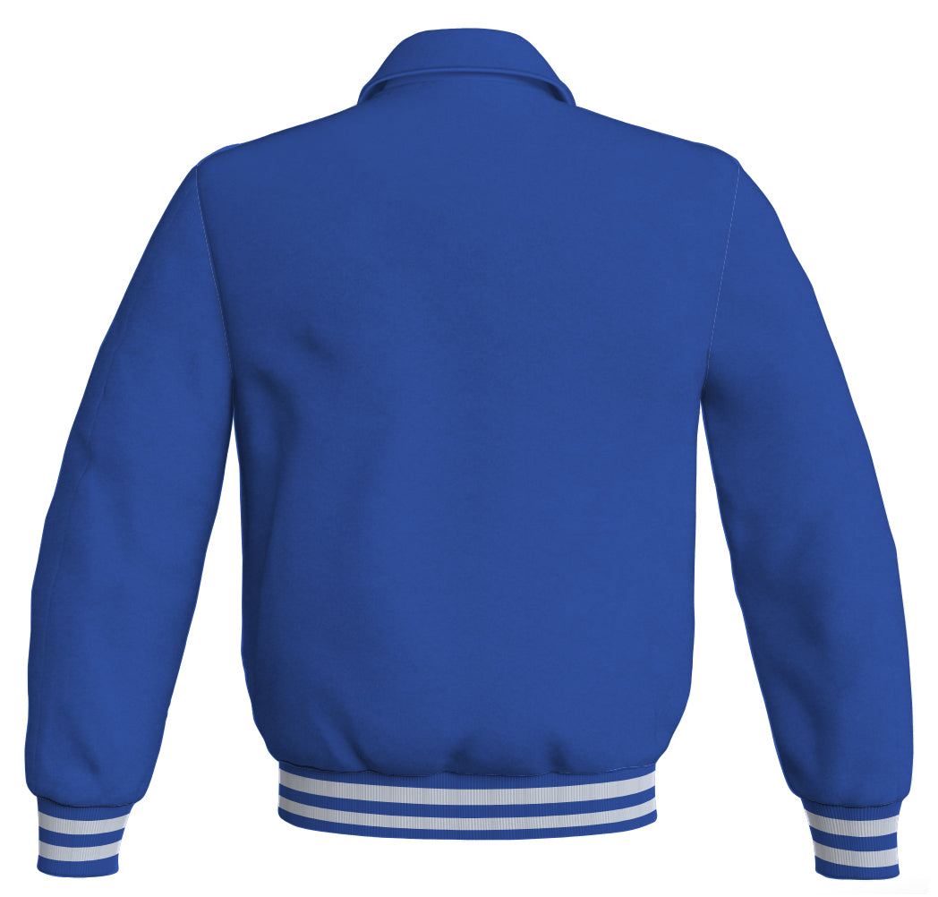Baseball Letterman Bomber Jacket in Royal Blue: Classic satin sports wear for a stylish look.