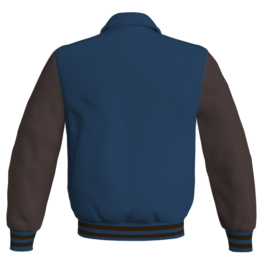 Luxury Bomber Classic Jacket Navy Blue Body and Brown Leather