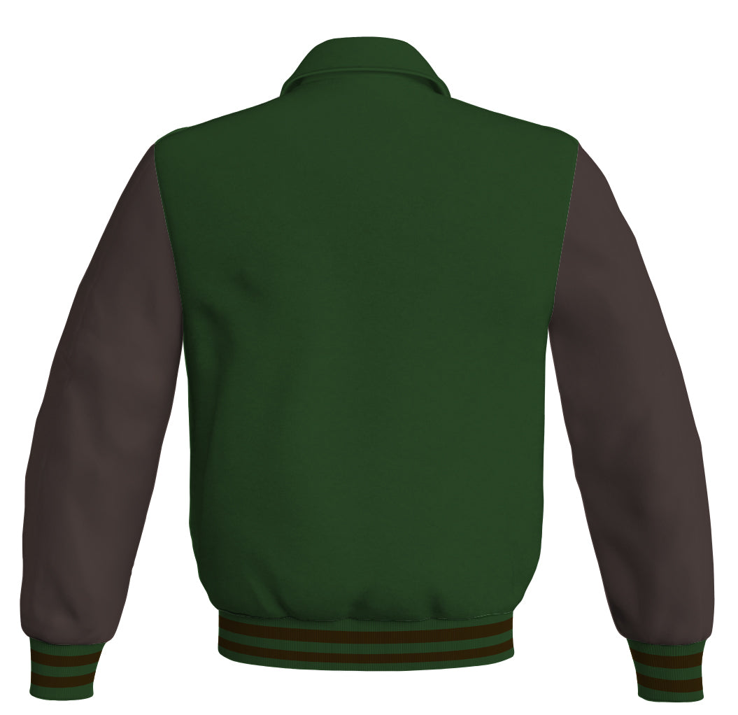 Luxury Bomber Classic Jacket Forest Green Body and Brown Leather