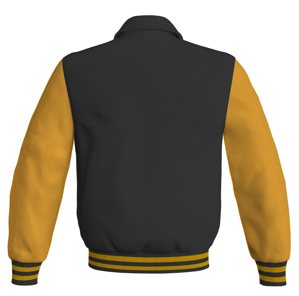 Luxury Bomber Classic Jacket Black Body and Golden Leather