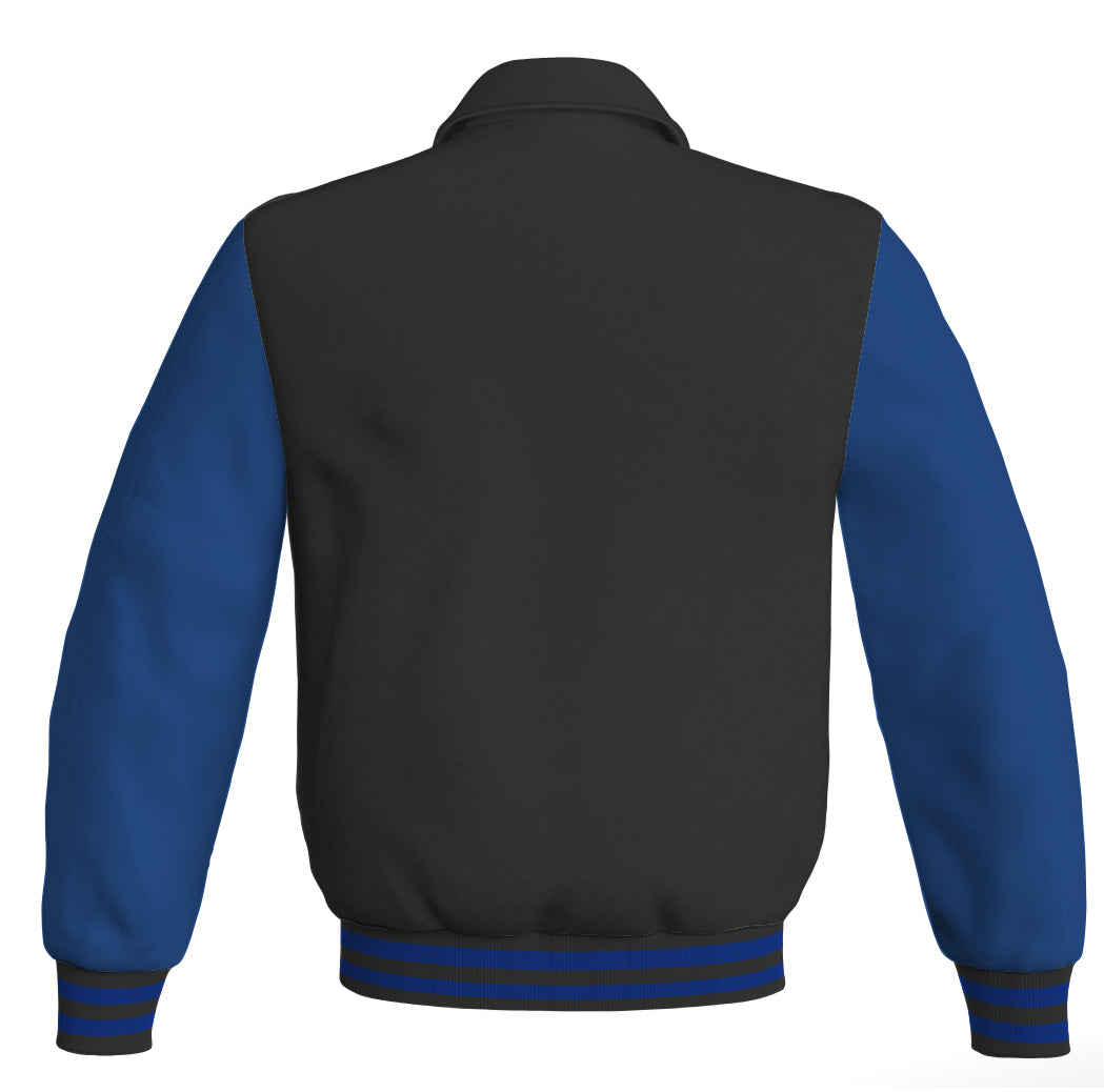 Luxury Bomber Classic Jacket Black Body and Blue Leather