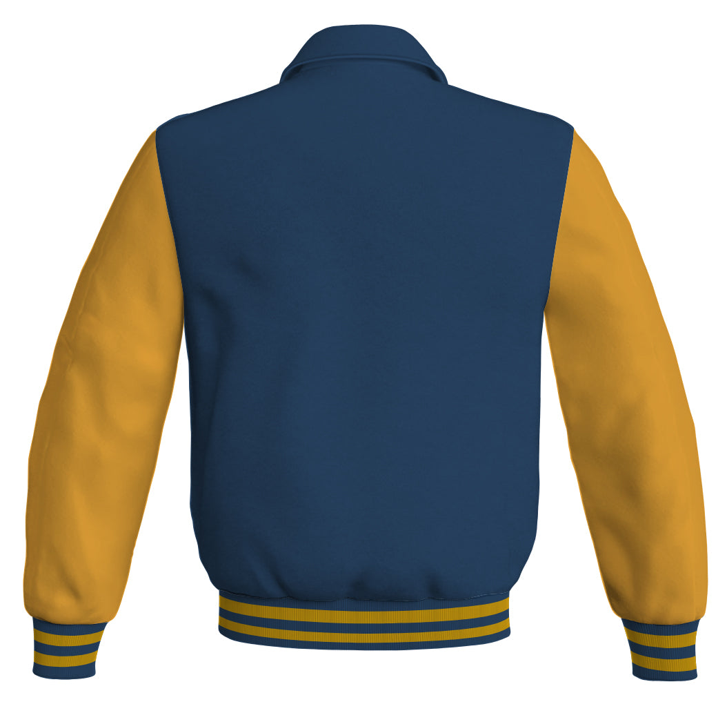 Luxury Bomber Classic Jacket Navy Blue Body and Golden Leather