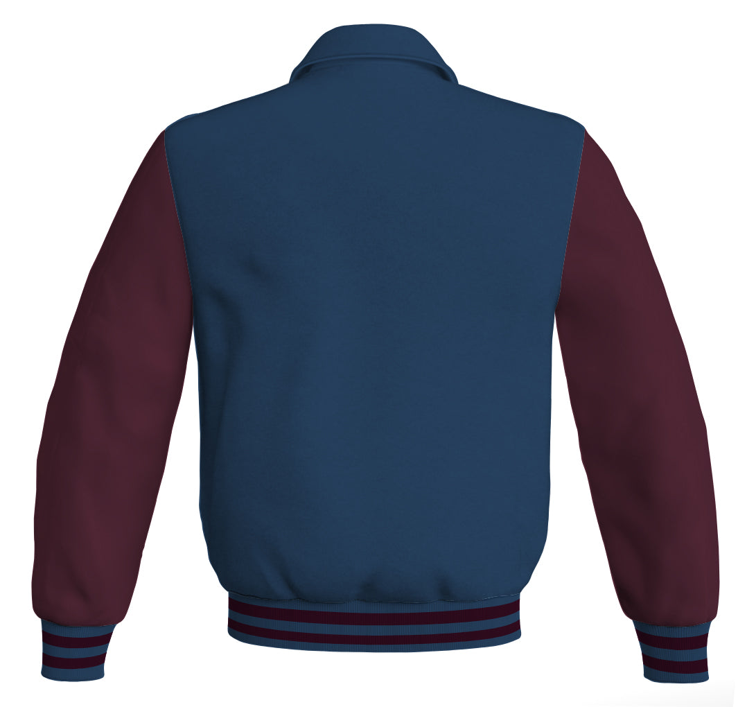 Luxury Bomber Classic Jacket Navy Blue Body and Maroon Leather