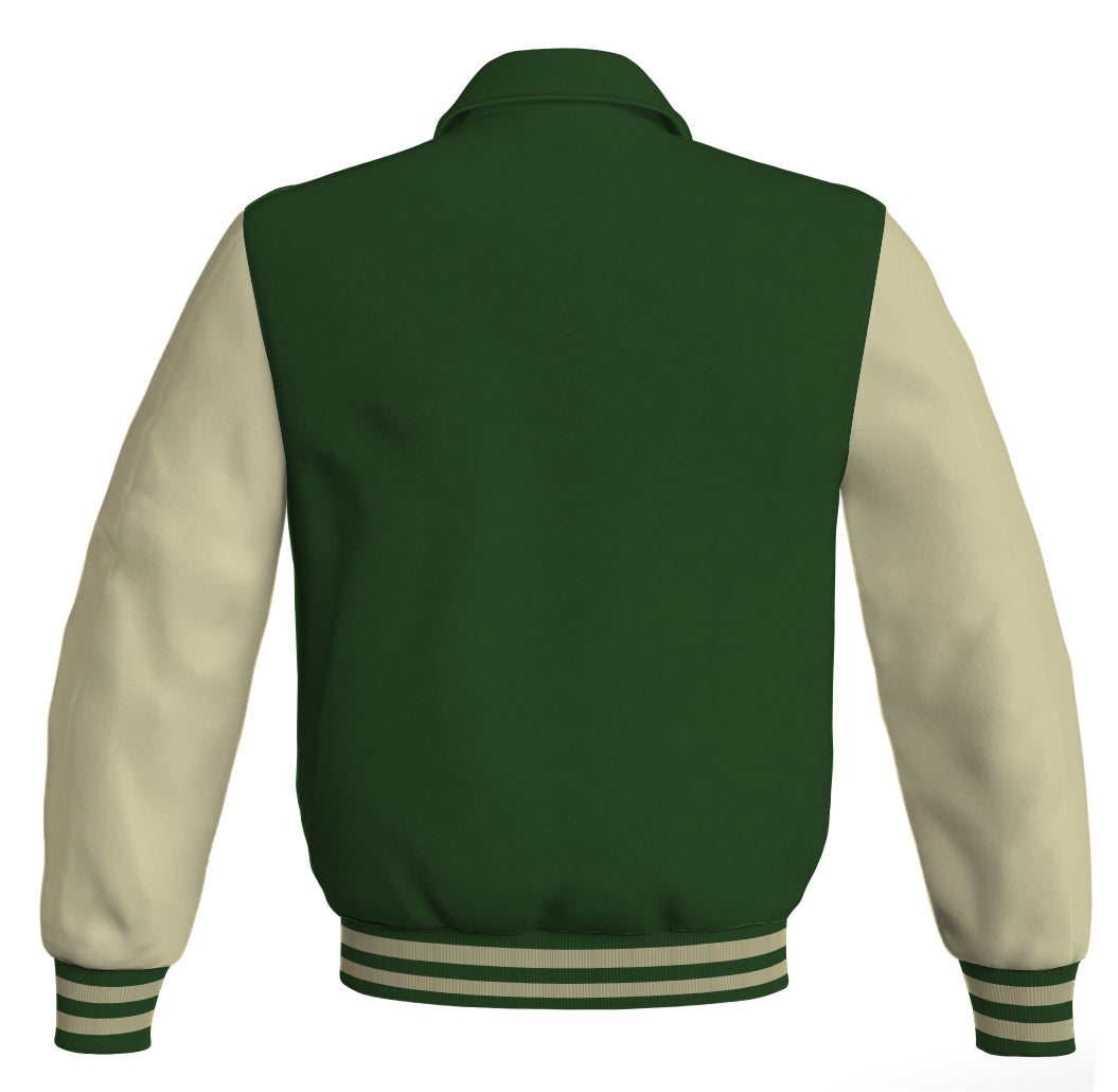 Luxury Bomber Classic Jacket Forest Green Body and Cream Leather