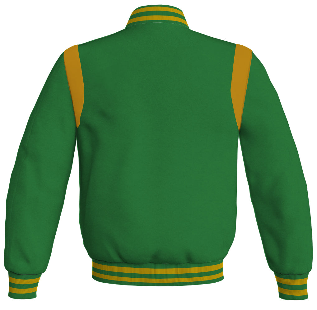 Letterman Baseball Bomber Retro Jacket Green Body Golden Leather Inserts