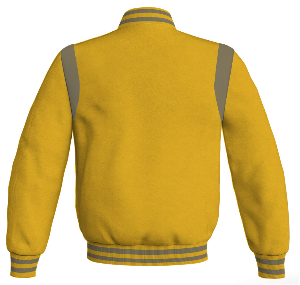 Letterman Baseball Bomber Retro Jacket Yellow/Gold Body Gray Leather