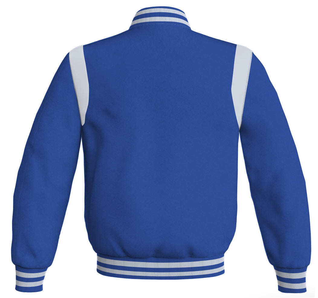 Retro royal blue Letterman baseball bomber jacket with white leather inserts