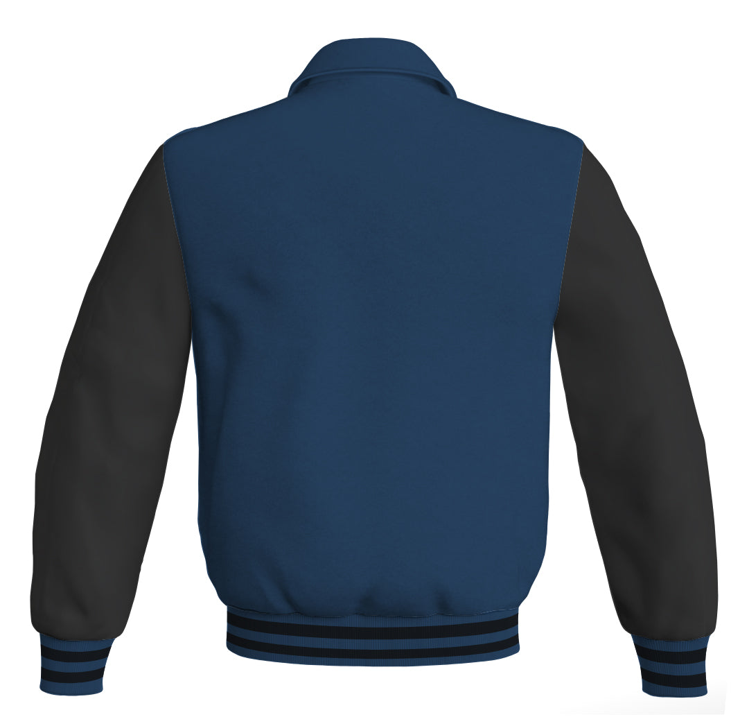 Luxury Bomber Classic Jacket Navy Blue Body and Black Leather