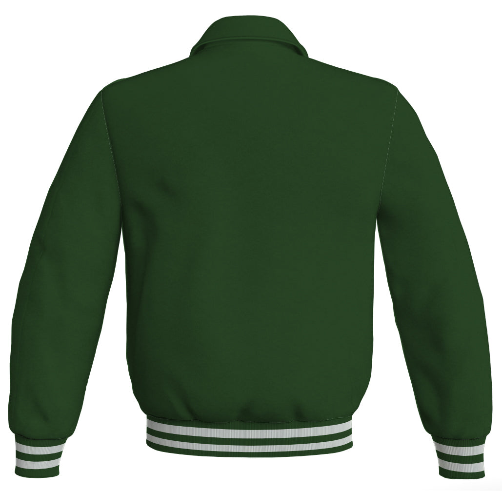 Baseball Letterman Classic Varsity Jacket in Forest Green Satin - a stylish sports wear option.