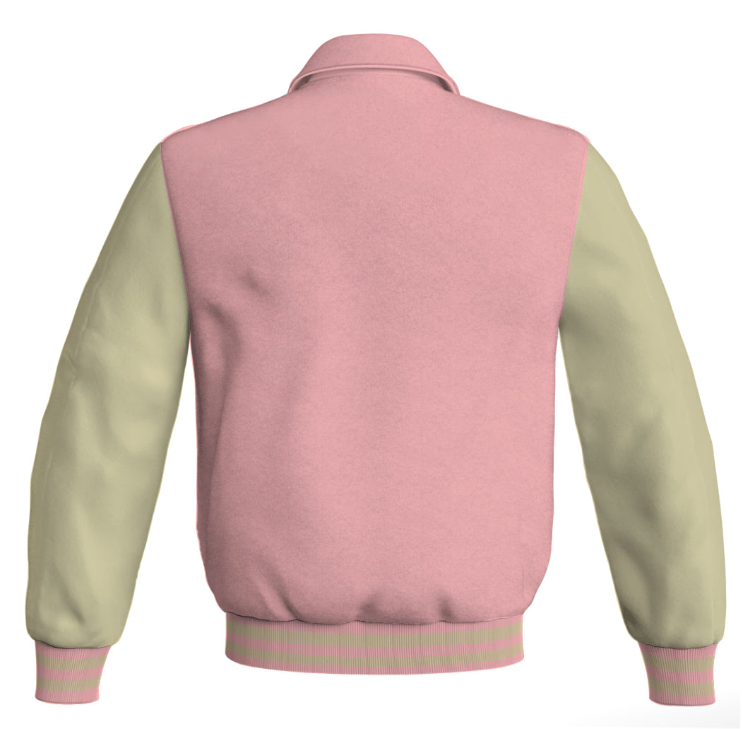 Luxury Bomber Classic Jacket Pink Body and Cream Leather