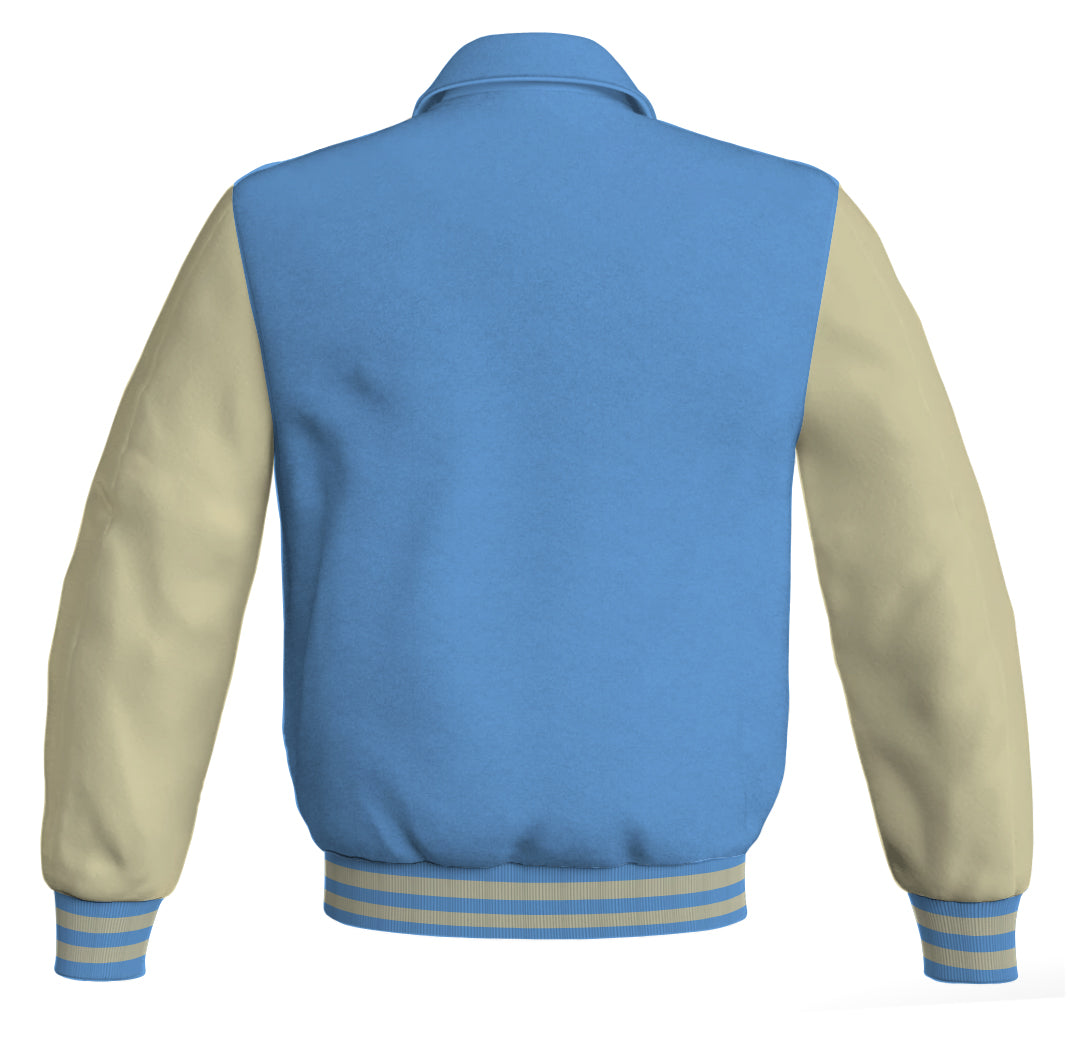 Luxury Bomber Classic Jacket Sky Blue Body and Cream Leather