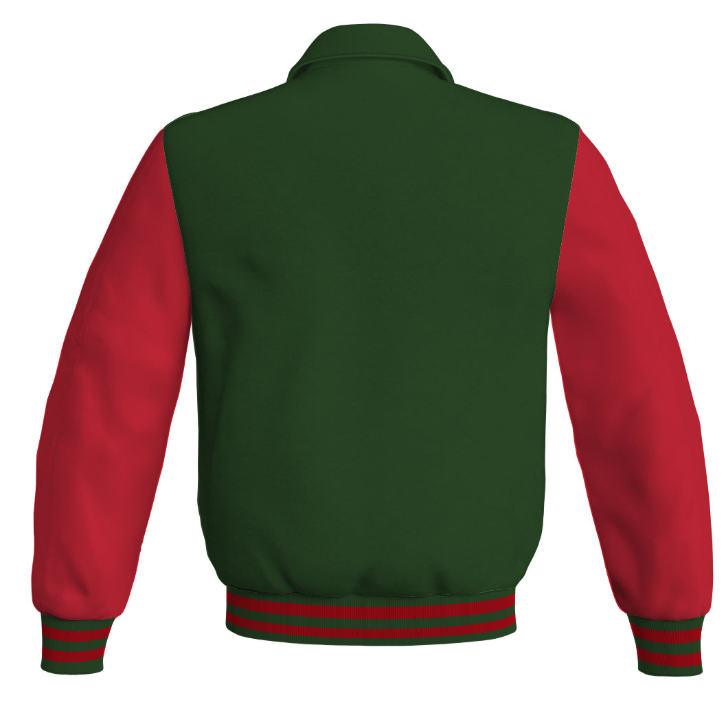 Bomber Classic Jacket Forest Green Body and Red Leather Sleeves