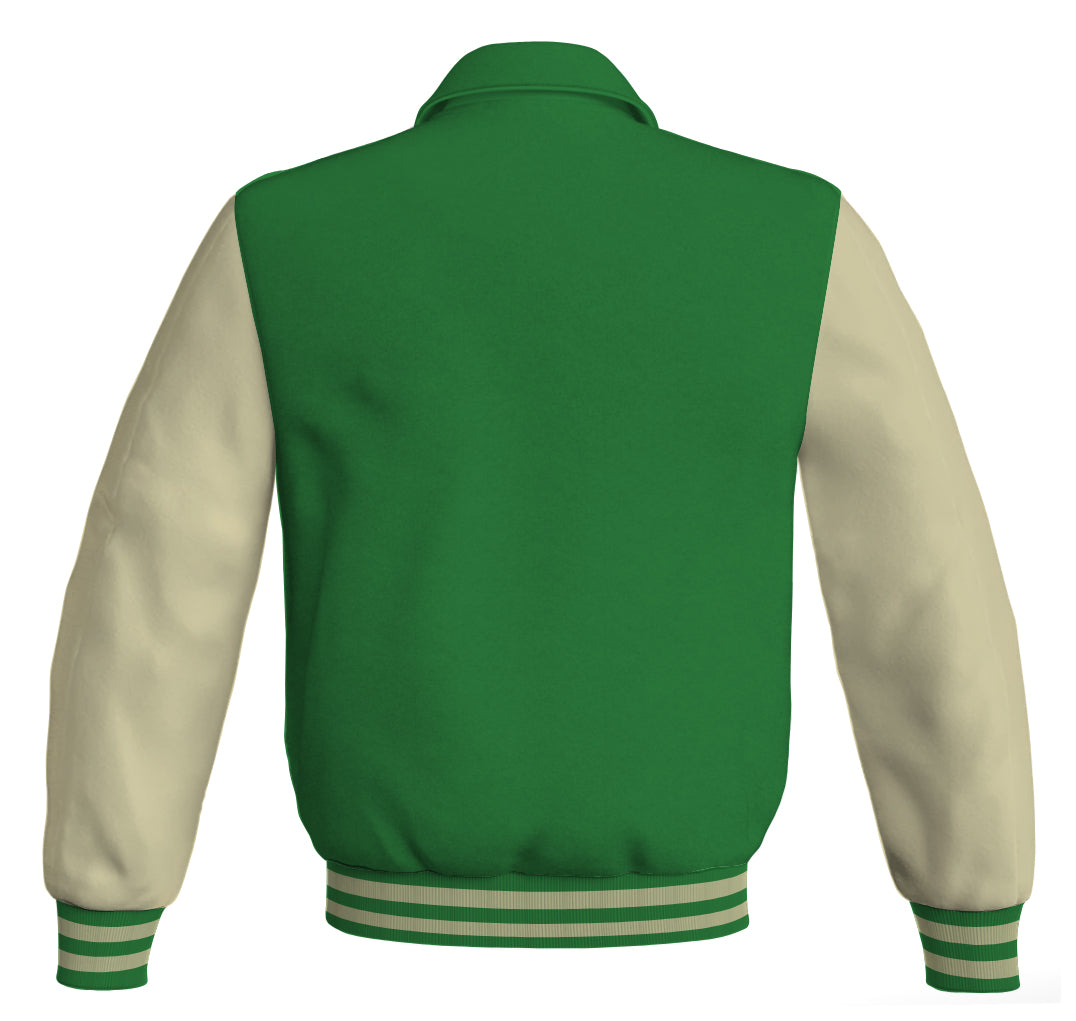 Luxury Bomber Classic Jacket Green Body and Cream Leather