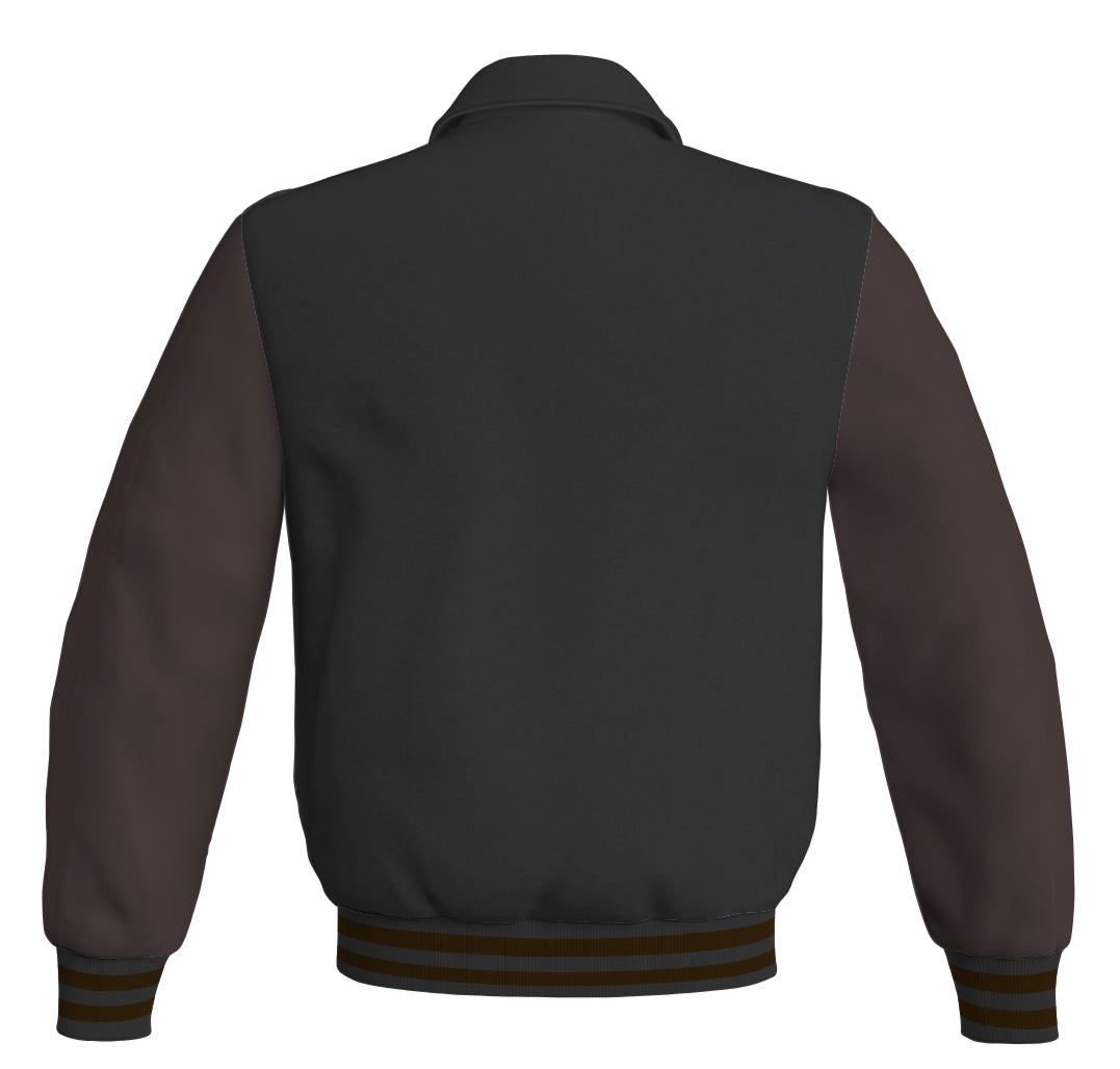 Luxury Bomber Classic Jacket Black Body and Brown Leather