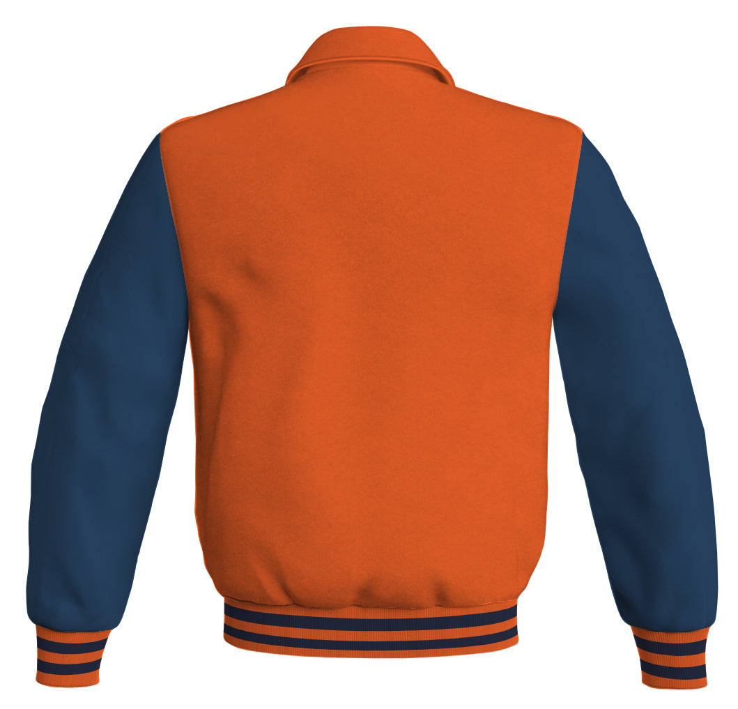 Luxury Bomber Classic Jacket Orange Body and Navy Blue Leather