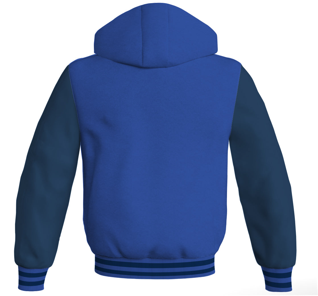 Letterman Hoodie Royal Blue Body and Navy Blue Leather Sleeves Varsity Hoodie
