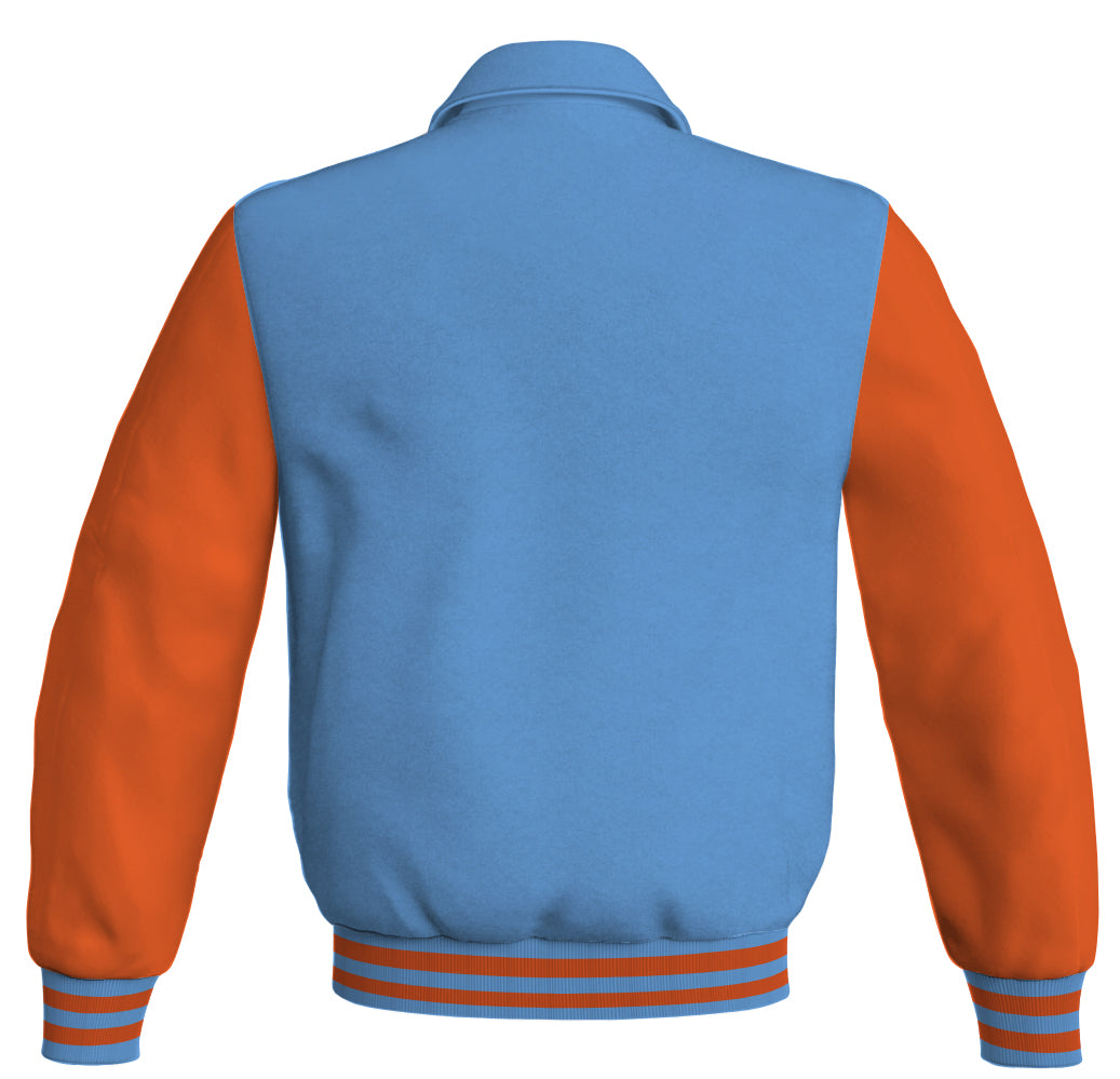 Luxury Bomber Classic Jacket Sky Blue Body and Orange Leather