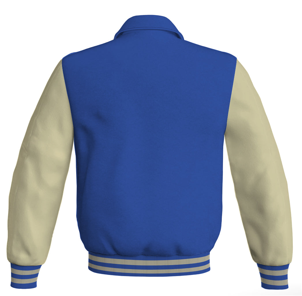 Luxury Bomber Classic Jacket Royal Blue Body and Cream Leather