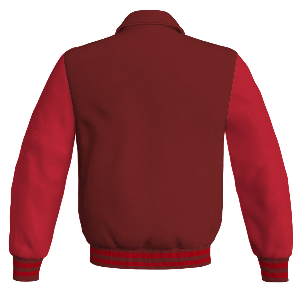 Bomber Classic Jacket Maroon Body and Red Leather Sleeves