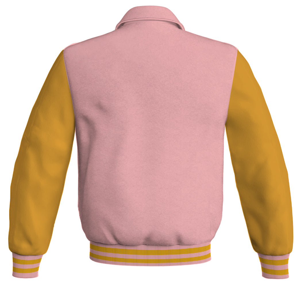 Luxury Bomber Classic Jacket Pink Body and Golden Leather