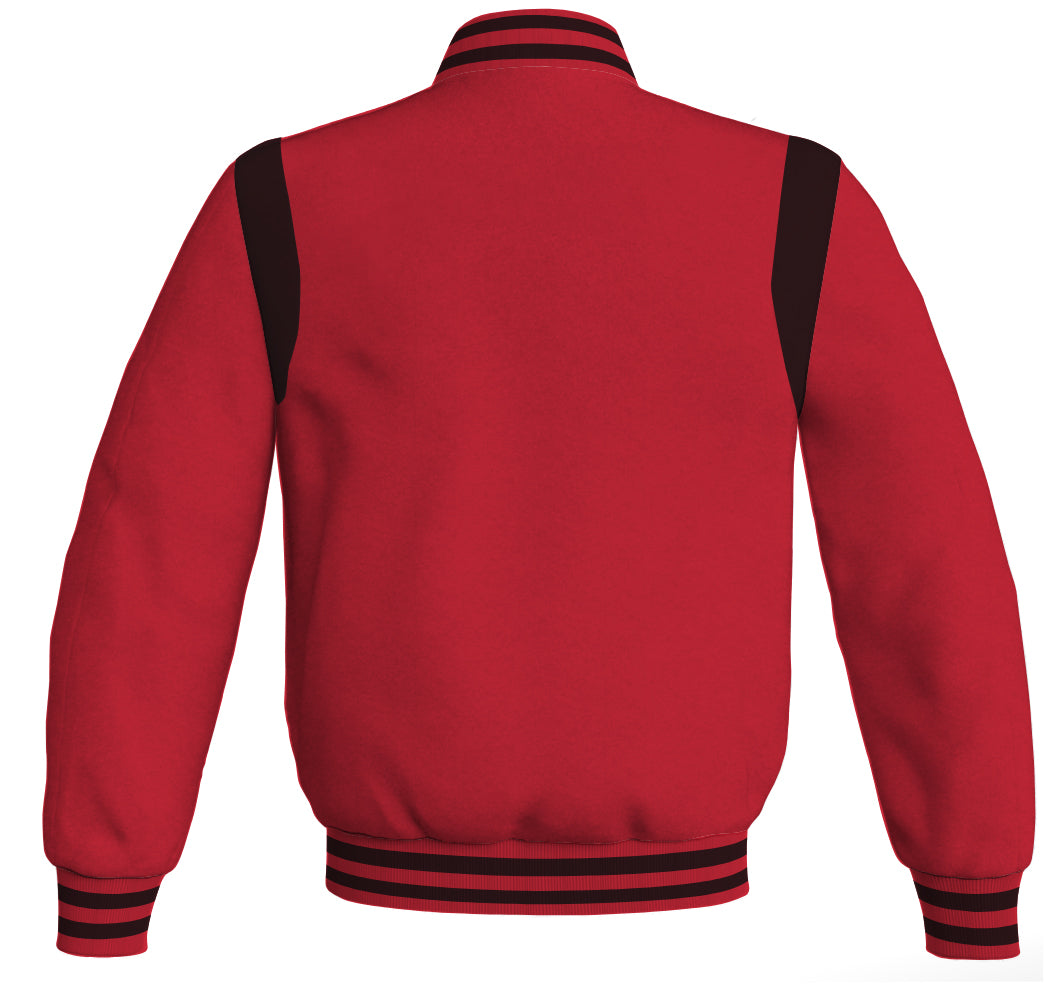 Letterman Baseball Bomber Retro Jacket: Red body with black leather inserts.