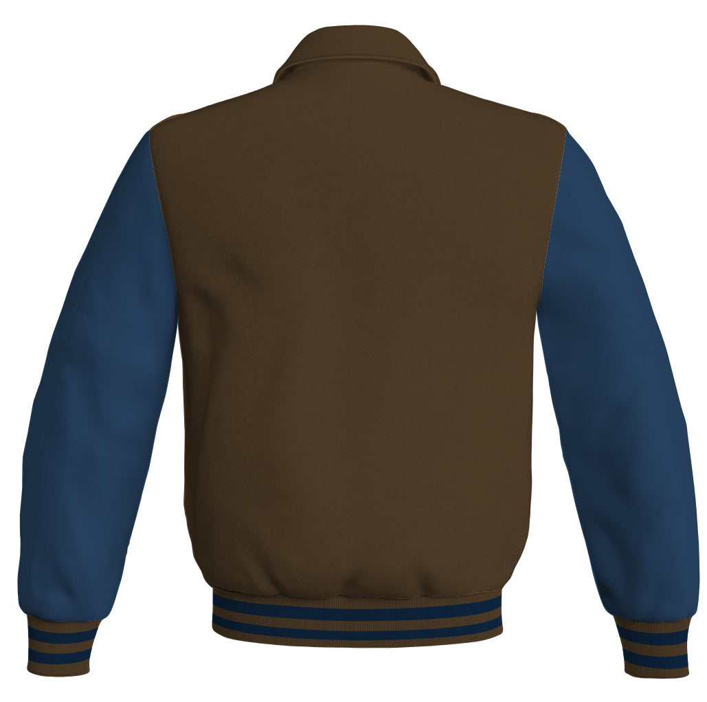 Luxury Bomber Classic Jacket Brown Body and Navy Blue Leather