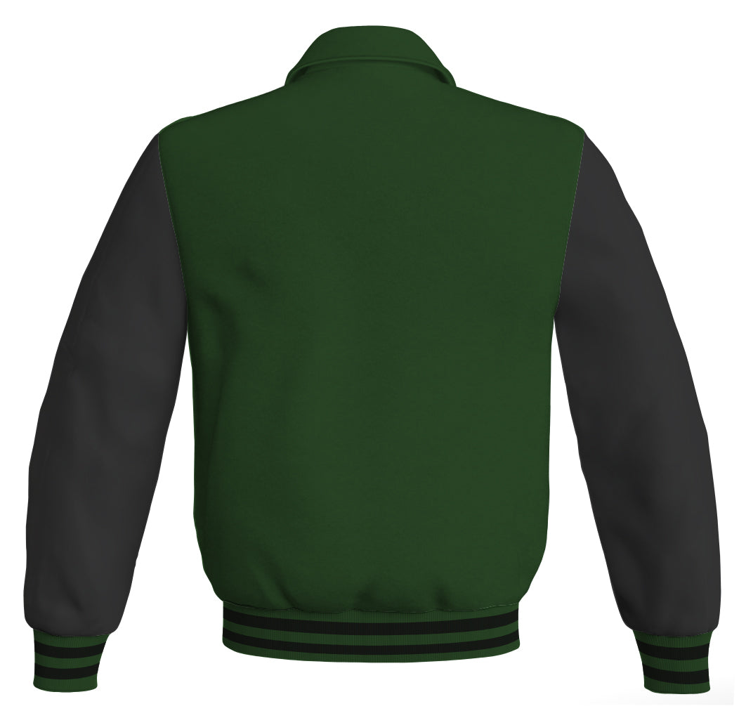 Luxury Bomber Classic Jacket Forest Green Body and Black Leather