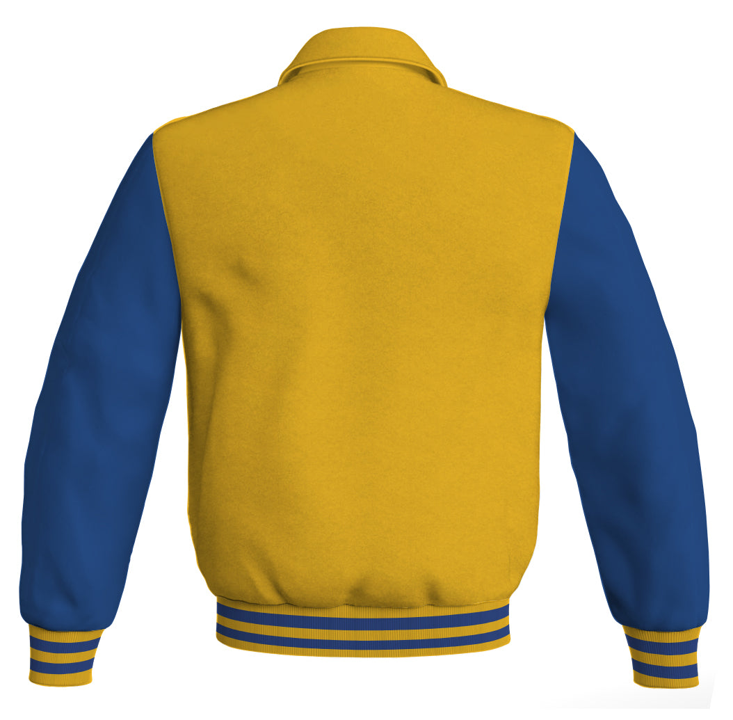 Luxury Bomber Classic Jacket Yellow/Gold Body and Blue Leather