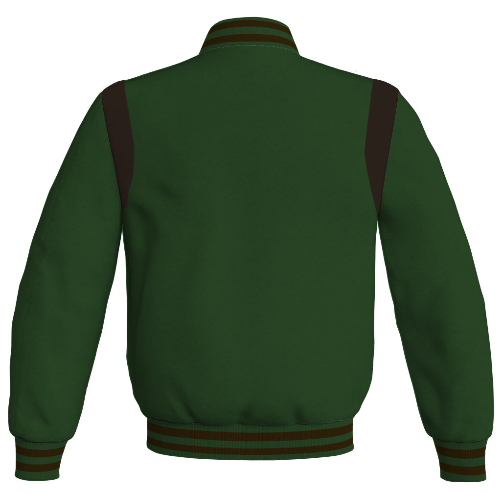 Letterman Baseball Bomber Retro Jacket Forest Green Body Brown Leather jacket