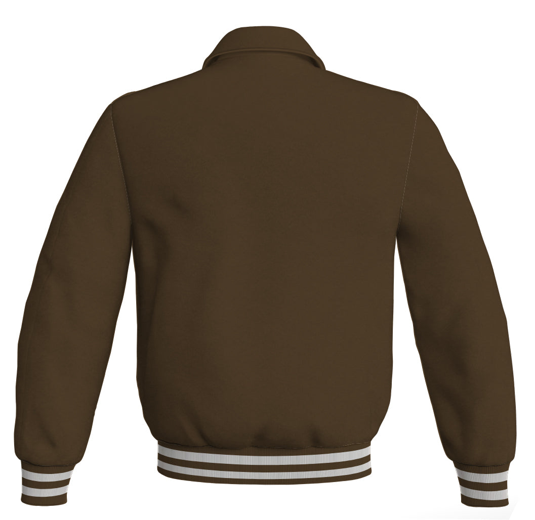  Baseball letterman jacket in classic varsity style, made of brown satin.