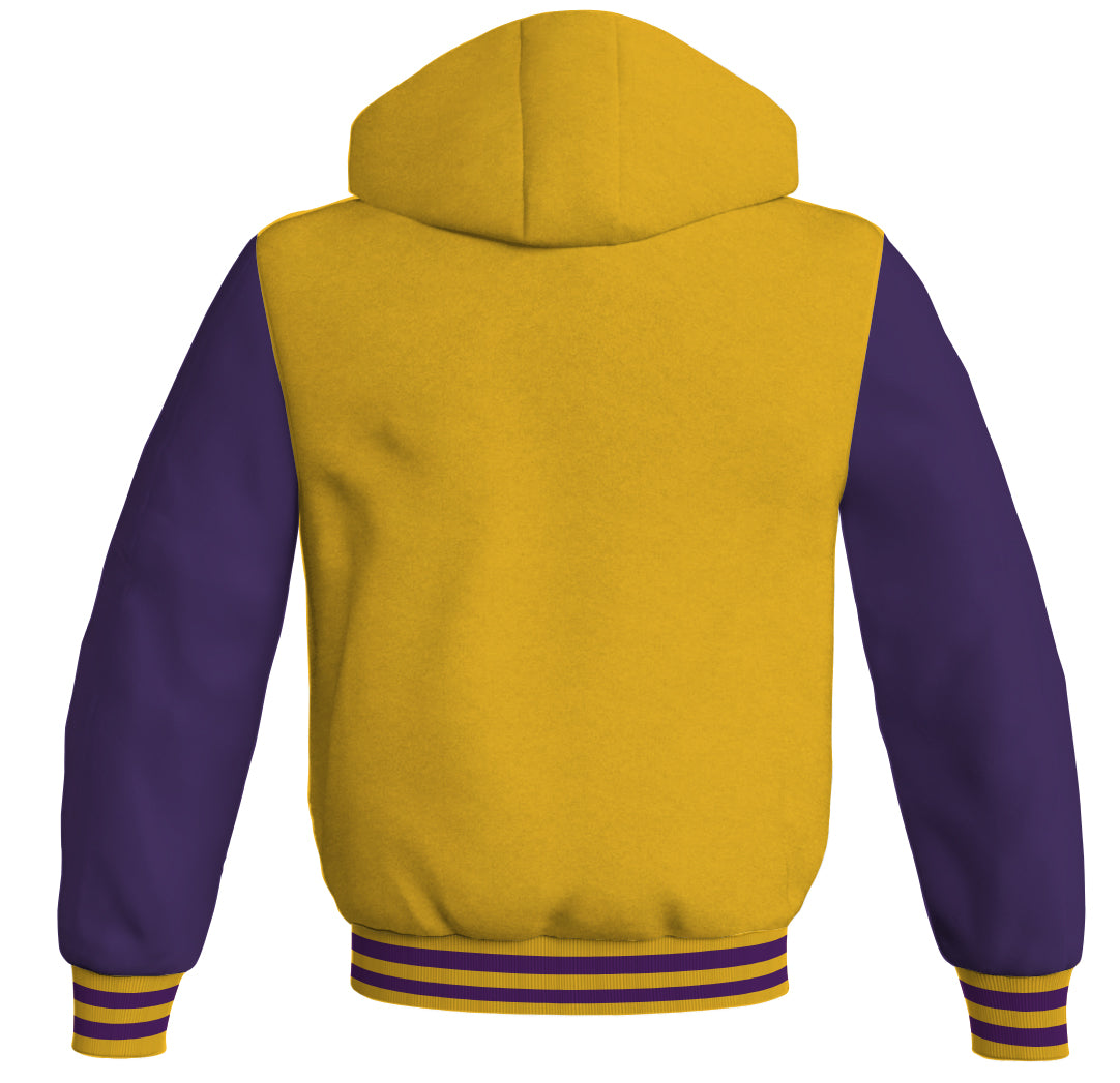 Letterman Hoodie Yellow/Gold Body and Purple Leather Sleeves Varsity Hoodie