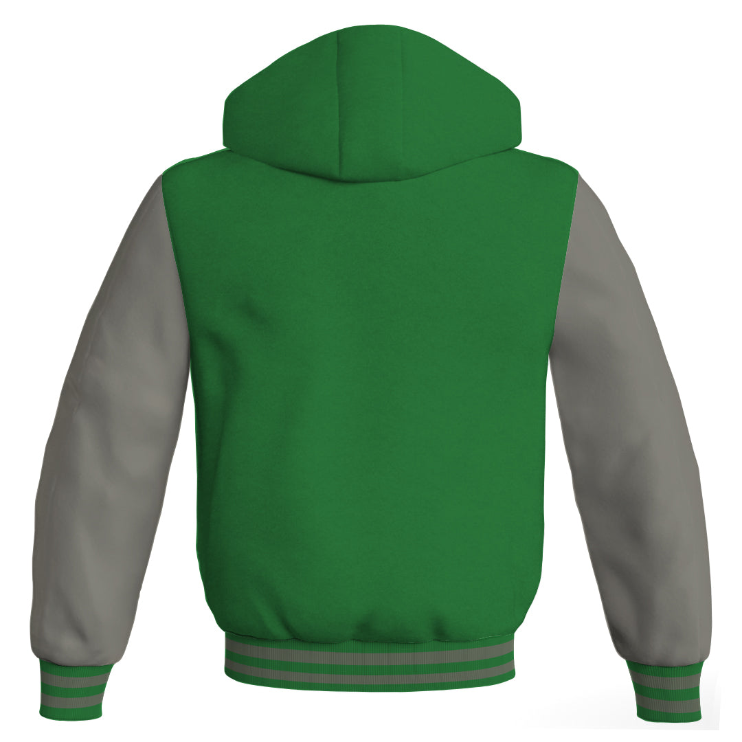 Hooded Bomber Women Green Body and Gray Leather Sleeves Custom Hoodies