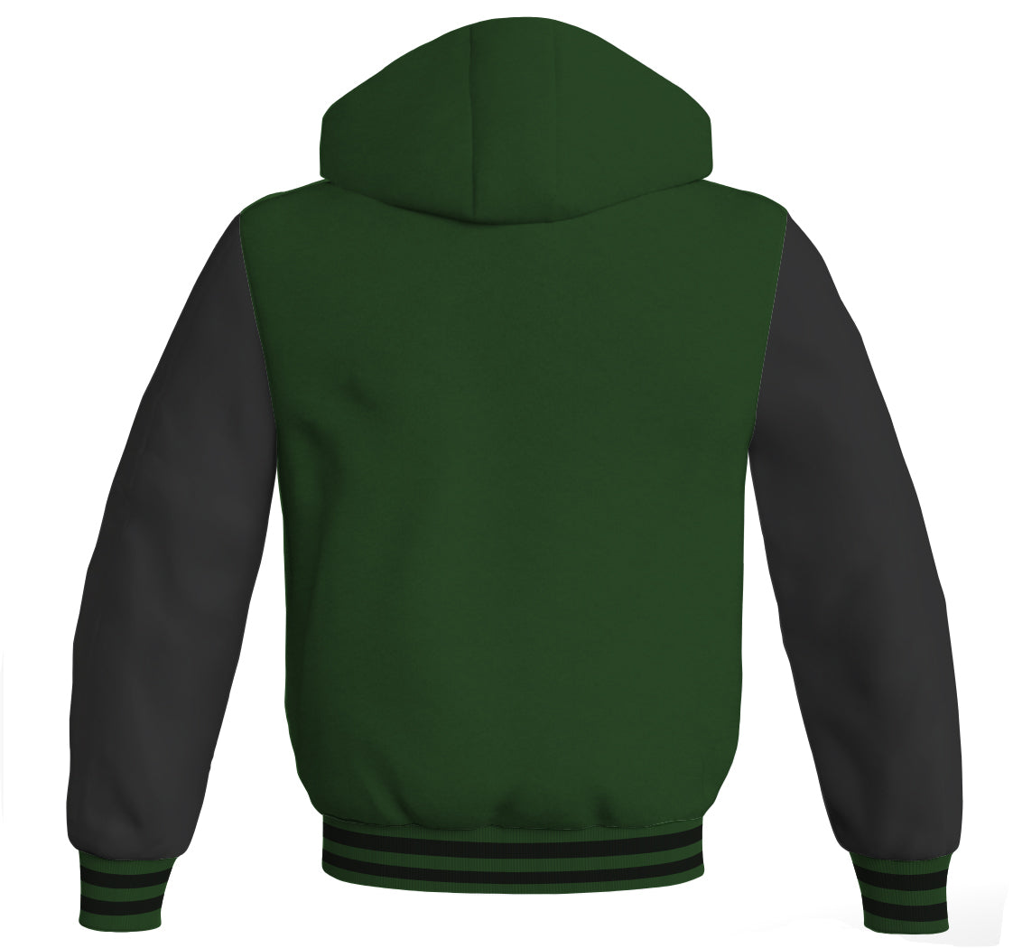 Hoodie Jackets Forest Green Body and Black Leather Sleeves Bomber Jacket