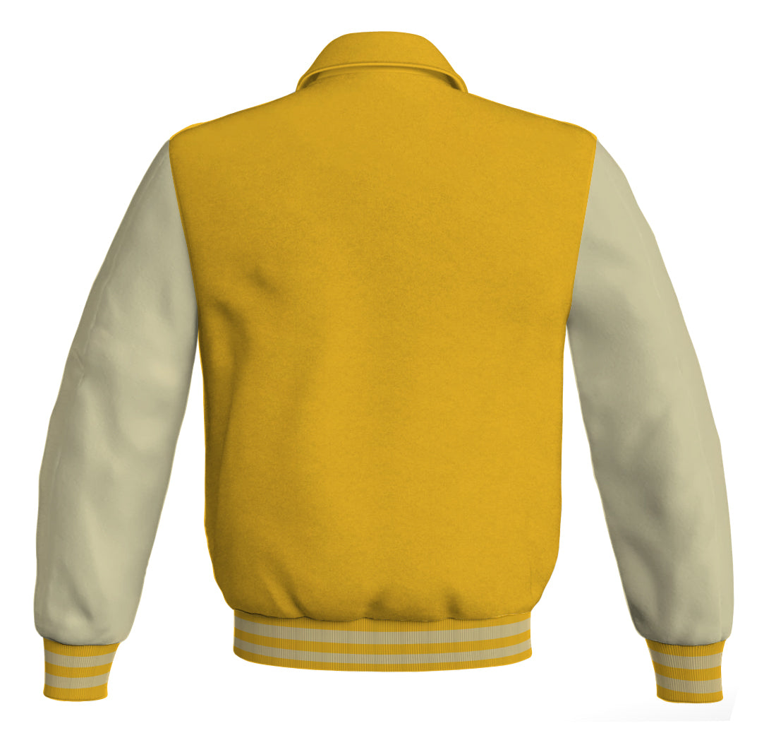 Luxury Bomber Classic Jacket Yellow/Gold Body and Cream Leather
