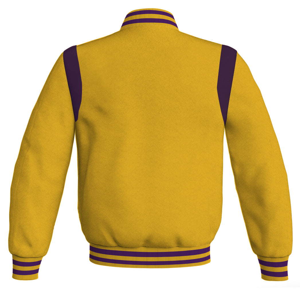 Letterman Baseball Bomber Retro Jacket Yellow/Gold Body Purple Leather